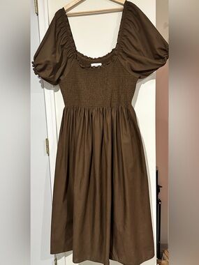 Tradlands Brown Puff Sleeve Midi Dress